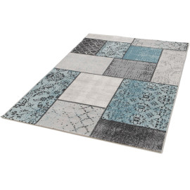 Tapis effet patchwork turquoise ethnique Cooke