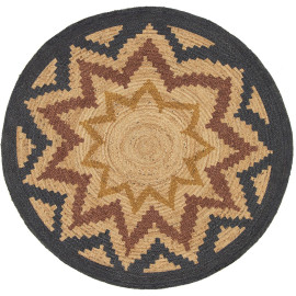 Tapis en jute rond ethnique moderne Ledger