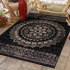 Tapis noir vintage plat intérieur et extérieur Rosace