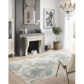 Tapis floral à courtes mèches design crème Leanie