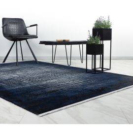 Tapis design 3D rayé poils ras avec franges Nath