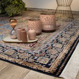 Tapis d'orient bleu avec franges luxe Katoun