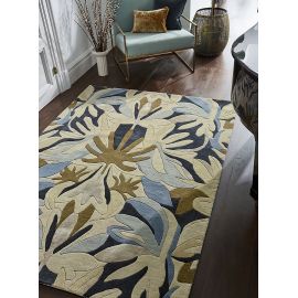 Tapis viscose et laine design tufté main floral Melora