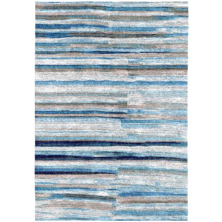 Tapis moderne bleu rayé plat Pinelia