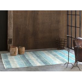 Tapis bleu moderne plat rayé Lary