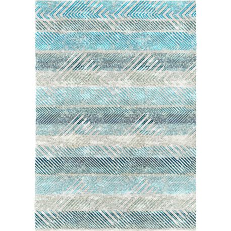 Tapis bleu moderne plat rayé Lary