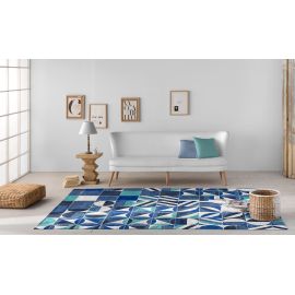 Tapis géométrique bleu plat moderne Kinley