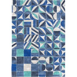 Tapis géométrique bleu plat moderne Kinley