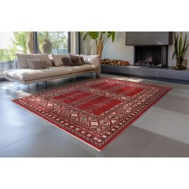 Tapis avec franges rouge oriental ethnique Boukara