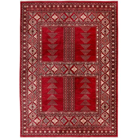 Tapis avec franges rouge oriental ethnique Boukara