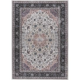 Tapis rouge oriental lavable en machine ethnique Benisse