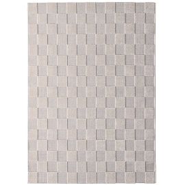 Tapis enfant rectange blanc et beige Damas