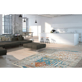 Tapis bleu en polyester vintage pour salon Hakin