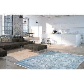 Tapis vintage à courtes mèches bleu Akar