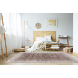 Tapis rayé beige à courtes mèches design Funnel