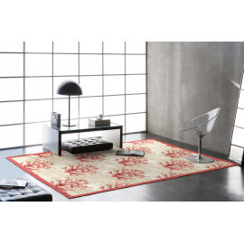 Tapis en coton beige et corail plat effet arbre Byron