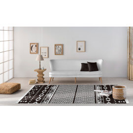 Tapis noir et blanc ethnique pour salon plat Mont Blanc