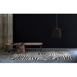 Tapis zébré noir et blanc plat ethnique en coton Yaunde