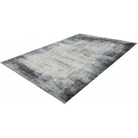 Tapis rayé argenté avec franges vintage rectangle Elysee