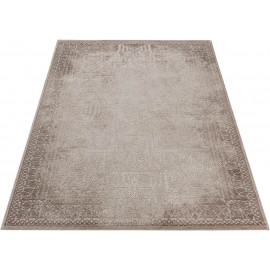 Tapis beige vintage avec effet 3D rayé à mèches courtes Chimay