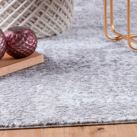 Tapis design avec effet 3D taupe rayé en polyester Alba