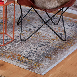 Tapis avec franges taupe rectangle vintage Hedmark