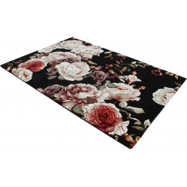 Tapis floral noir polypropylène rectangle contemporain Dublin