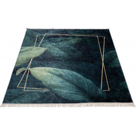 Tapis avec franges plat floral lavable en machine Leider