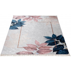 Tapis avec franges lavable en machine floral moderne Amabele